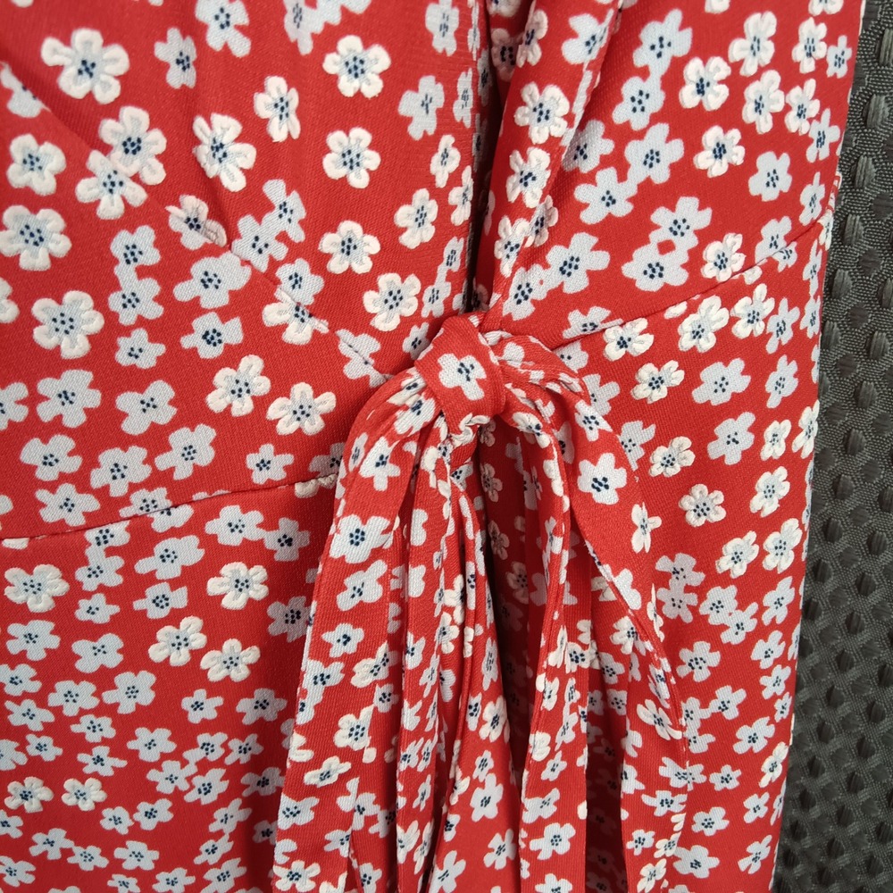Jessica Howard Red White Floral Faux Wrap Dress Plus Size 24W Short Sleeve Midi - Picture 6 of 16